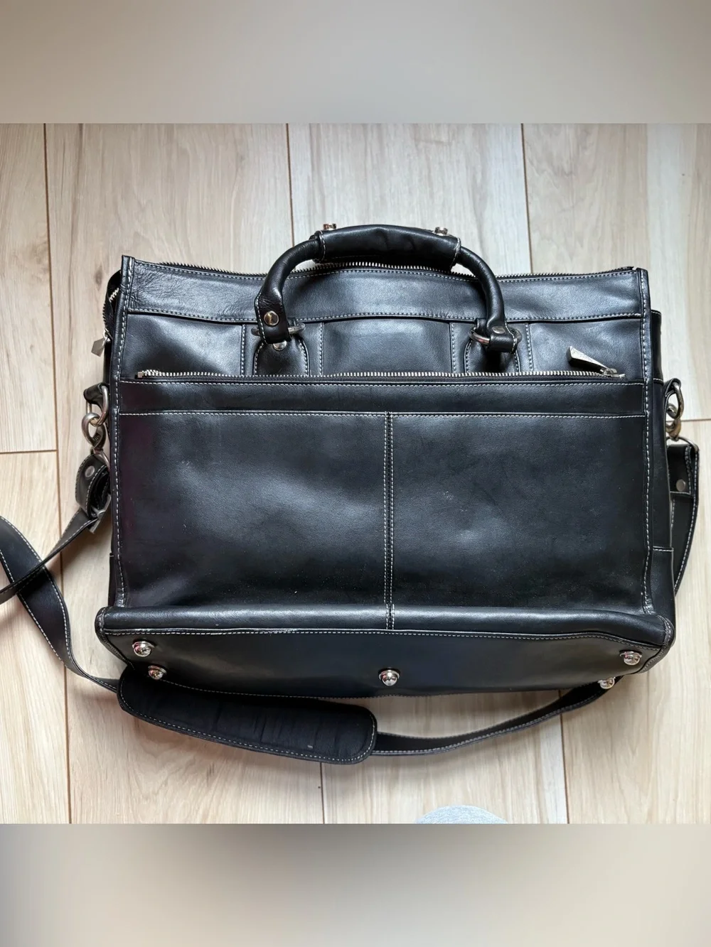 Franklin Covey Black GenuineLeather Laptop Briefcase Messenger Bag Organizer